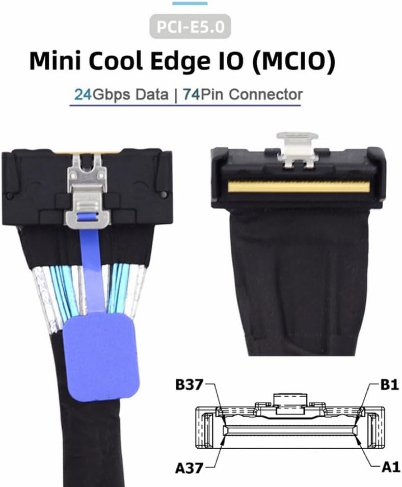 CY Cable PCI-E 5.0 Mini Cool Edge IO MCIO Angled PCI-E 8i 74Pin Male to MCIO 74Pin Male Extender Cable 35cm - Image 3